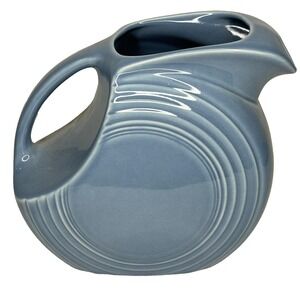 Fiesta Blue Disc Water Pitcher 2 Qt Ceramic Art Deco Ring Handle USA Serveware